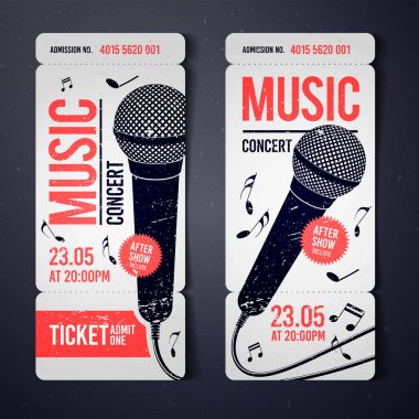 mikrofon ve arka plan serin grunge efektler vektör illüstrasyon müzik konser bilet tasarım şablonu