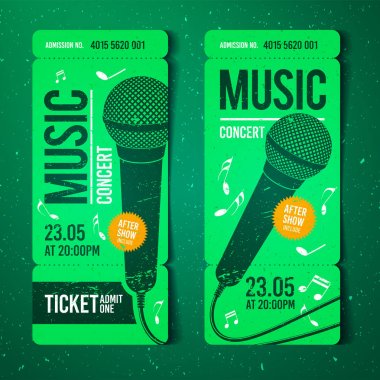 mikrofon ve arka plan serin grunge efektler vektör illüstrasyon müzik konser bilet tasarım şablonu