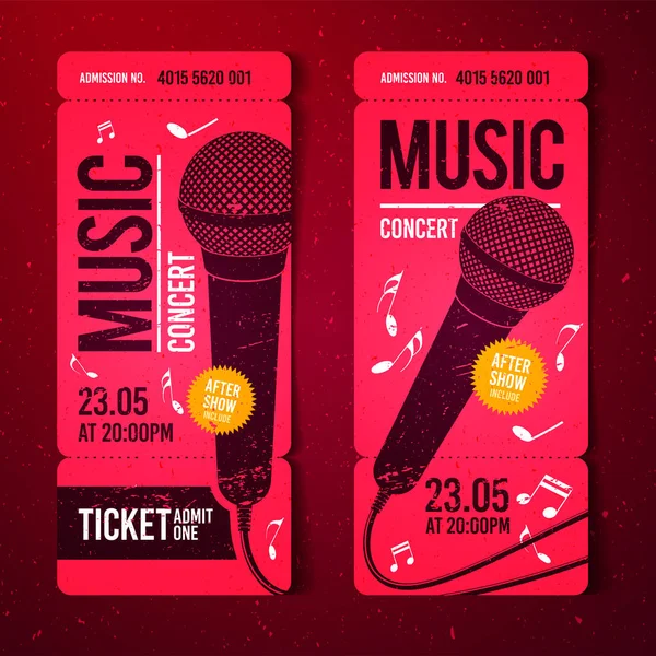 Modello Progettazione Biglietti Concerti Musicali Con Microfono Effetti Grunge Cool — Vettoriale Stock