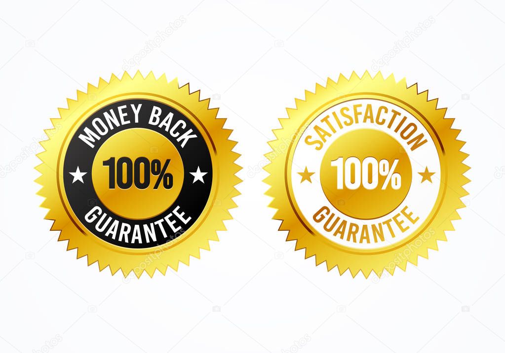 Vector Illustration golden 100% money back and satisfaction guarantee label medal set