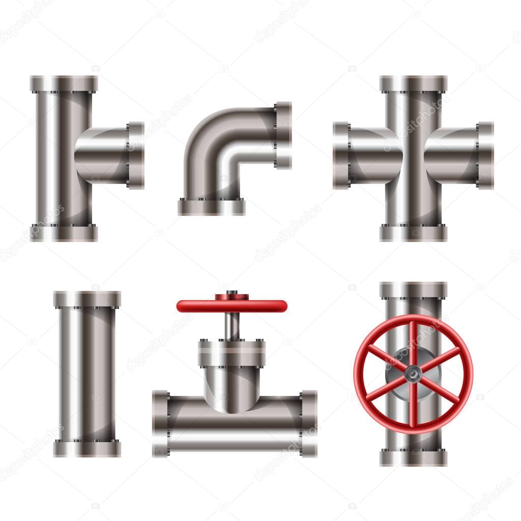 Realistic metallic pipe elements with join and tap
