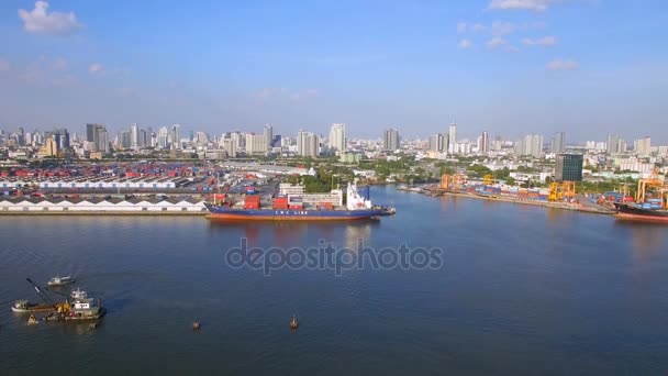BANGKOK THAILAND - DECEMBER 27: container cargo ship, import export, business logistic supply chain transportation concept for shipping aerial view background, 4K, December 27, 2016 — Stock Video