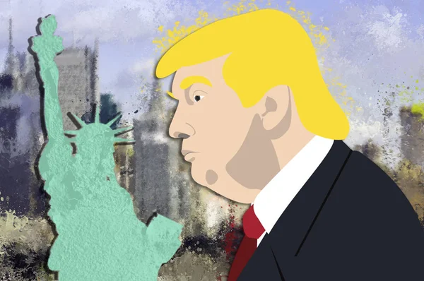 Donald Trump, president van de Verenigde Staten en Statue of Liberty — Stockfoto