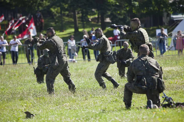 Soldater på slaget vid inscenisation på militära picknick — Stockfoto