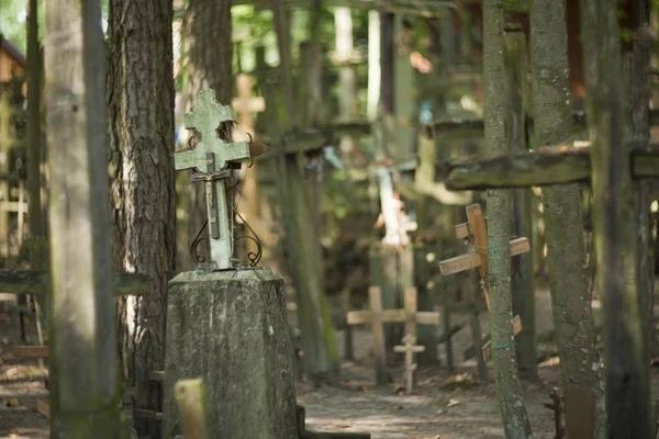 Ortodokse kors anlagt af pilgrimme til den hellige Mount Grabarka . - Stock-foto