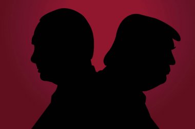 5 Şubat 2018: Donald Trump, ABD Başkanı ve Vladimir Putin, Rusya cumhurbaşkanı portreleri bir çizimi