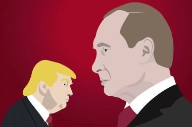 5 Şubat 2018: Donald Trump, ABD Başkanı ve Vladimir Putin, Rusya cumhurbaşkanı portreleri bir çizimi