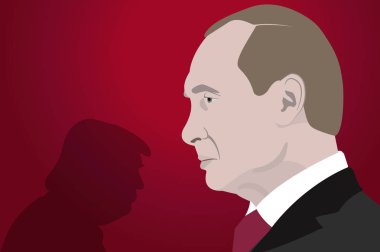 5 Şubat 2018: Donald Trump, ABD Başkanı ve Vladimir Putin, Rusya cumhurbaşkanı portreleri bir çizimi