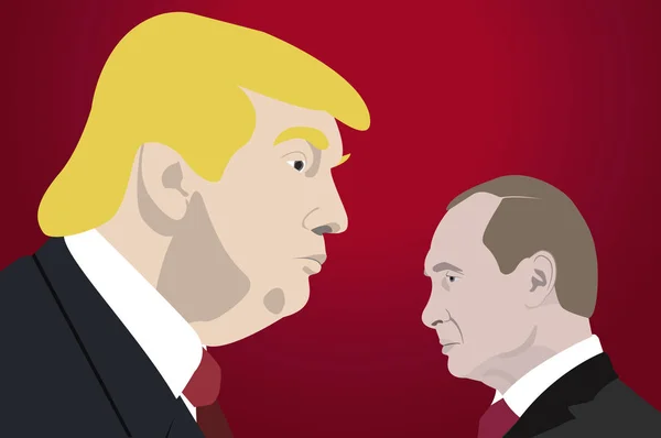 2018年2月5日 美国总统普京和俄罗斯总统弗拉基米尔 普京唐纳德 特朗普画像的插图 — 图库照片