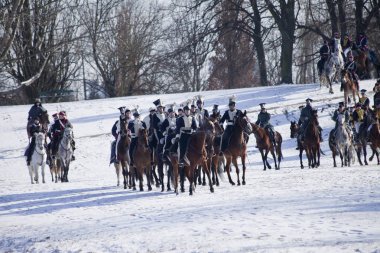 Varşova, Polonya, Februar 24: Sırasında yıllık canlandırma, savaş, Olszynka Grochowska 1831 - Polonya ve Rusya - arasında bir savaş üzerinde 24 Şubat 2018, Varşova, Polonya Reenactors.
