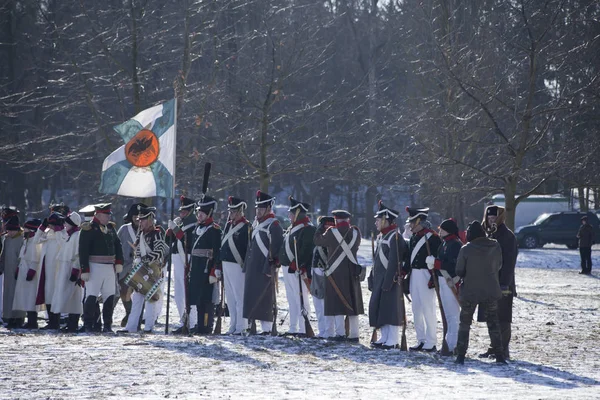 Februar Reenactors Olszynka Grochowska 战役的年度重演 波兰和俄罗斯的战斗 2018年2月24日在波兰华沙 — 图库照片