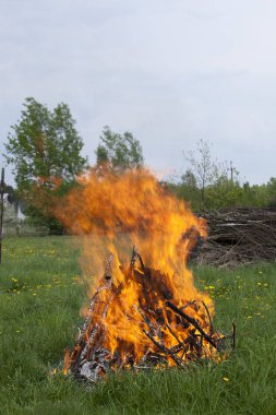 çayır üzerinde büyük kamp ateşi