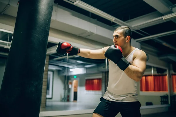 Zijaanzicht Van Bokser Opleiding Punch Punch Bal Sport Sportschool — Stockfoto