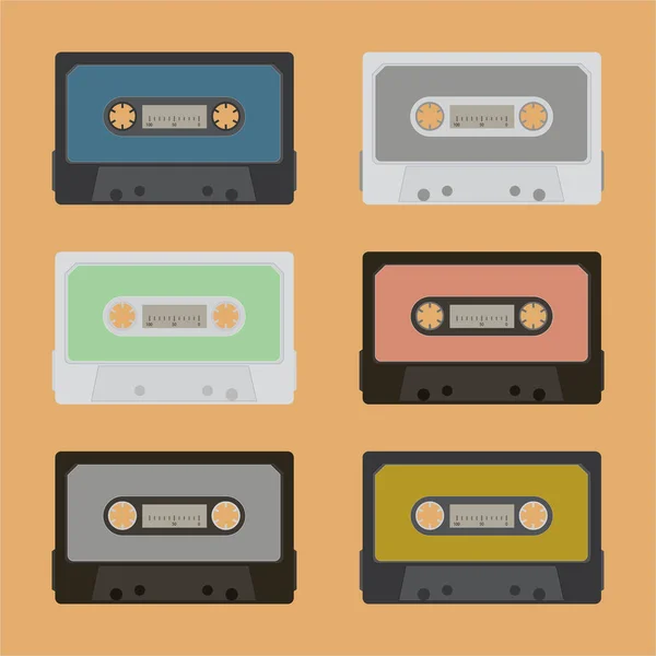 Eine Reihe von Audiokassetten. — Stockvektor