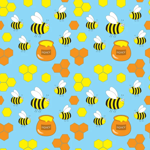 Nahtloses Muster mit Bienen und Honig. — Stockvektor