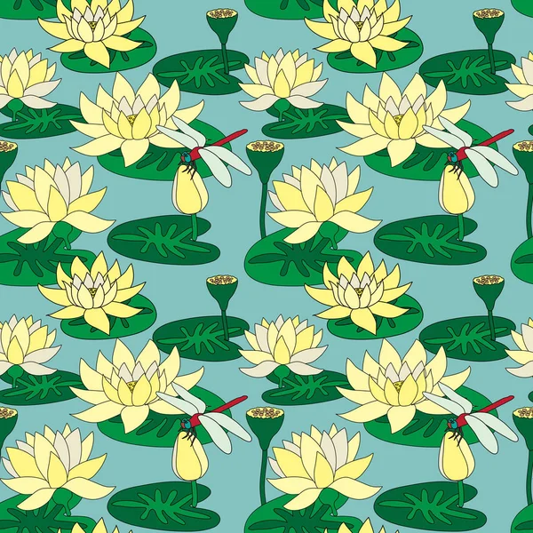 Patrón sin costura con flores de loto . — Archivo Imágenes Vectoriales