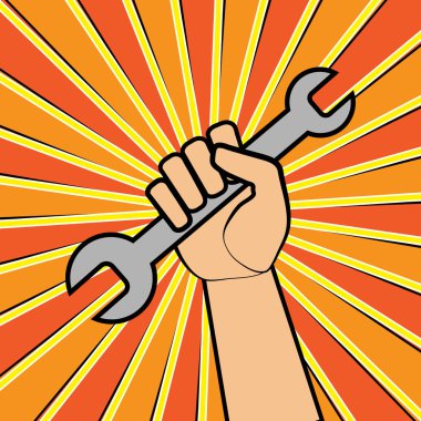 İngiliz anahtarını tutan el.