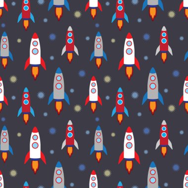 Roketler ve yıldızlarla kusursuz desen. 