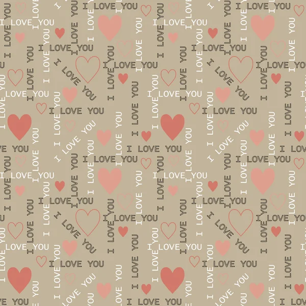 Seamless pattern with the words "I love you" and hearts. — Stock Vector