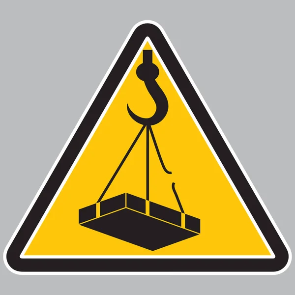 Señal de carga aérea de peligro. Banner de advertencia vectorial, símbolo de silueta en triángulo amarillo . — Vector de stock