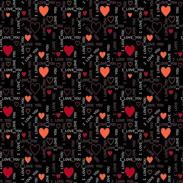 Seamless pattern with the words "I love you" and hearts. For wrapping paper, Wallpaper, background, postcard. — Stock Vector