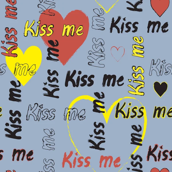Modèle sans couture avec les cœurs et les mots "Embrasse-moi ". — Image vectorielle