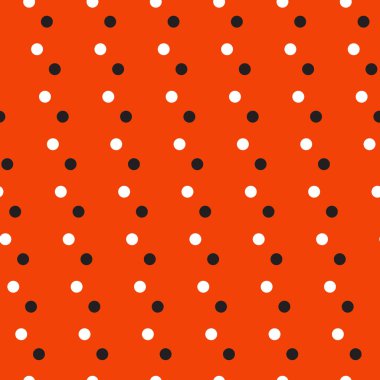 Kırmızı bir arka plan üzerinde beyaz ve siyah polka noktaları. Seamless modeli. 
