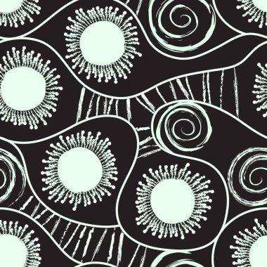 Dikişsiz soyut desen daireler, eğriler, çizgiler ve spiral.  