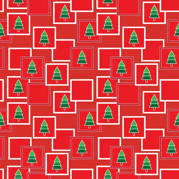 Árbol de Navidad sobre un fondo de cuadrados rojos. Textura sin costura de Navidad . — Archivo Imágenes Vectoriales