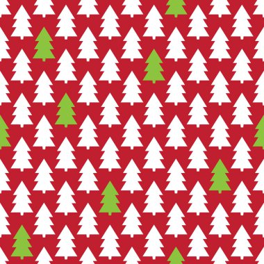 Kırmızı bir arka plan üzerinde Noel ağaçları. Seamless modeli.