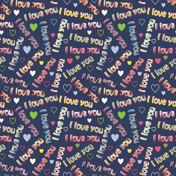 Seamless Pattern Phrase Love You Hearts — Stock Vector