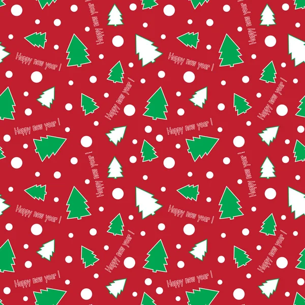 Weihnachtsbaum Und Text Frohes Neues Jahr Auf Rotem Hintergrund Nahtlose — Stockvektor