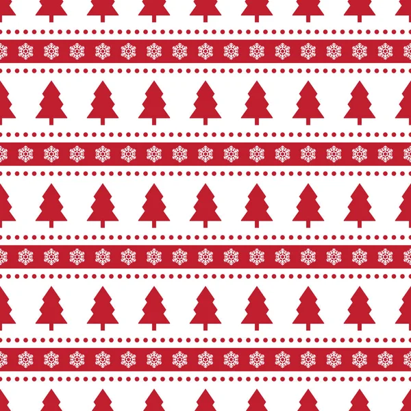 クリスマス ツリーと雪の結晶 赤と白の色のシームレス パターン — ストックベクタ