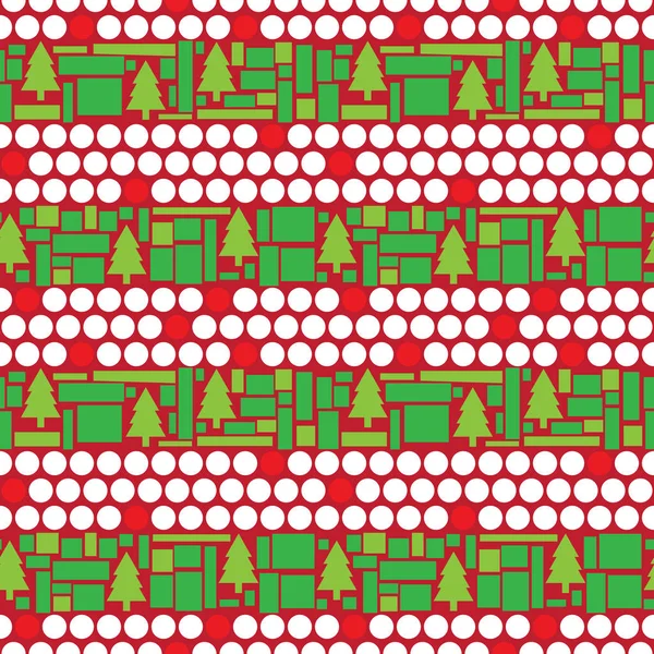 Weihnachtsbäume Quadrate Und Kreise Auf Rotem Hintergrund Nahtloses Weihnachtsmuster — Stockvektor