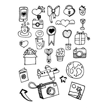 Doodle öğeleri ve seyahat için şeyler