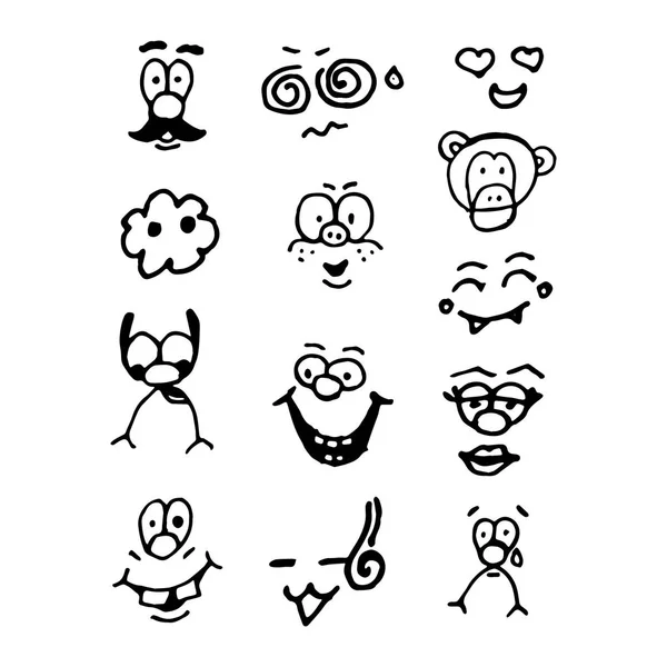 Conjunto de rostos doodle engraçado — Fotografia de Stock
