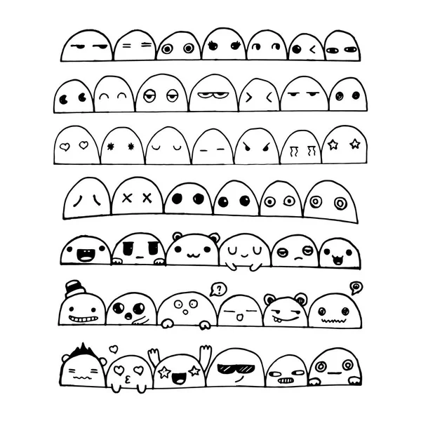 Kawai doodle caras conjunto — Foto de Stock