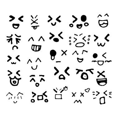 Kawai doodle yüzler seti