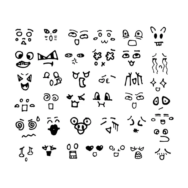 Kawai doodle ansikten set — Stock vektor