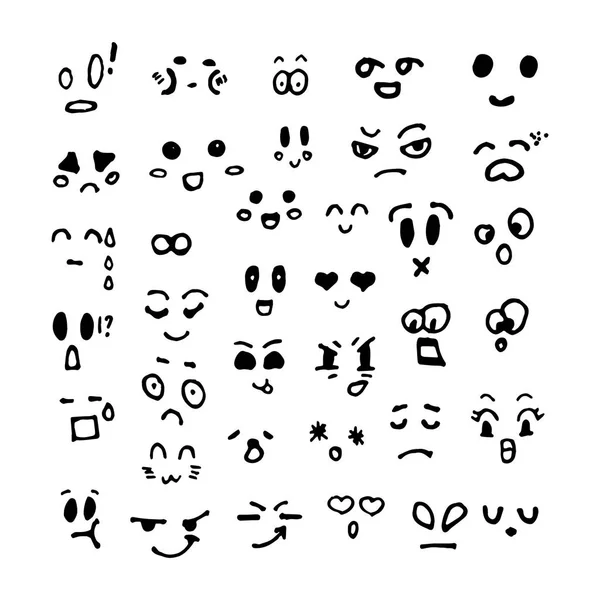 Conjunto de faces de doodle Kawai — Vetor de Stock