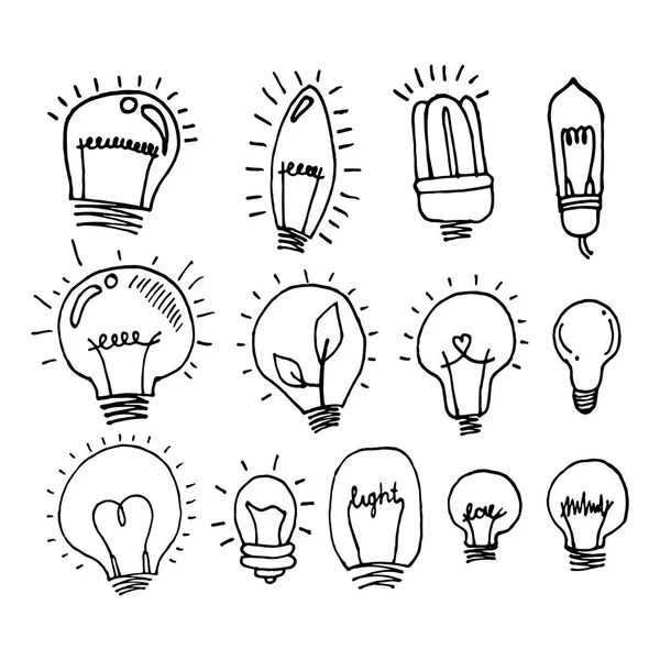 Un ensemble de ampoules doodle — Image vectorielle