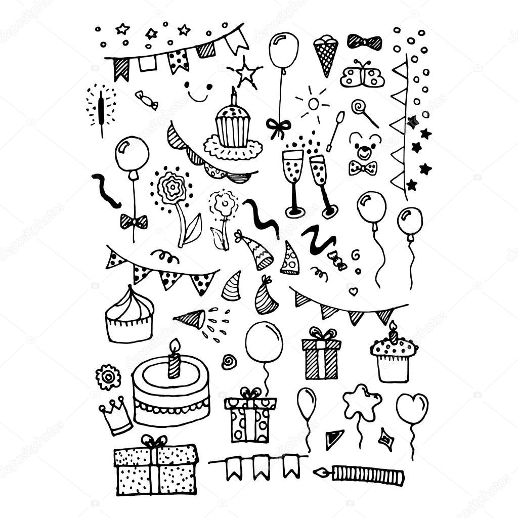Doodle items and things for birthday