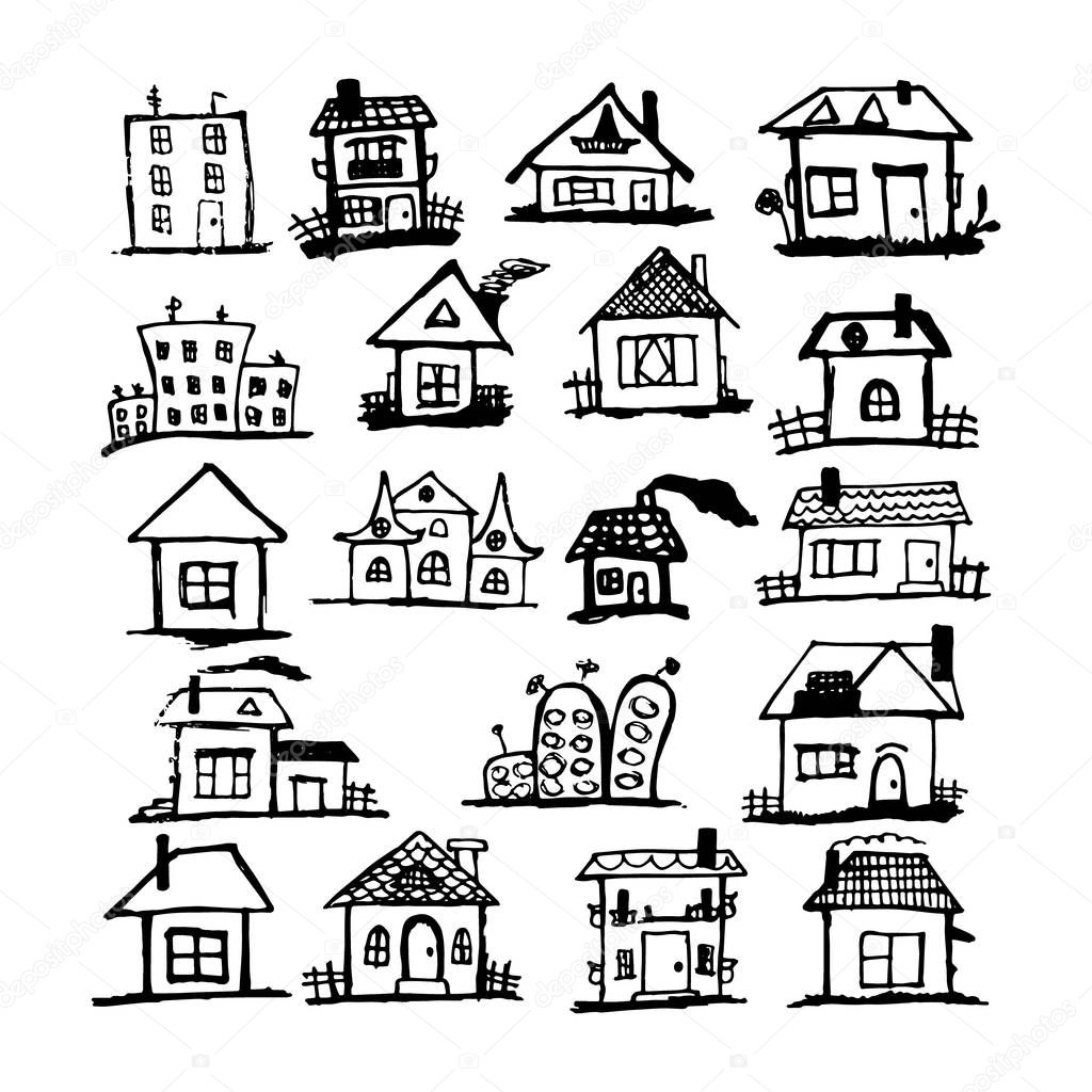 A set of doodle houses