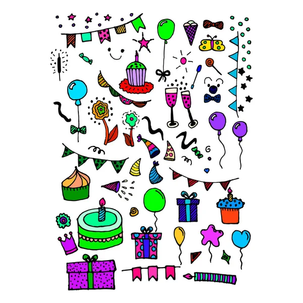 Doodle articles et choses pour l'anniversaire — Image vectorielle