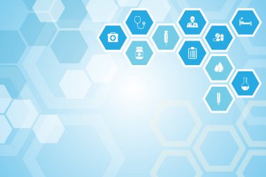 Tıbbi geçmişi ve hastaların tedavisi için simgeler.