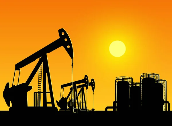 Oliepompen op zonsondergang — Stockvector