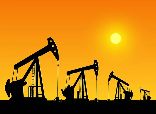 Pompy oleju na zachód słońca — Wektor stockowy
