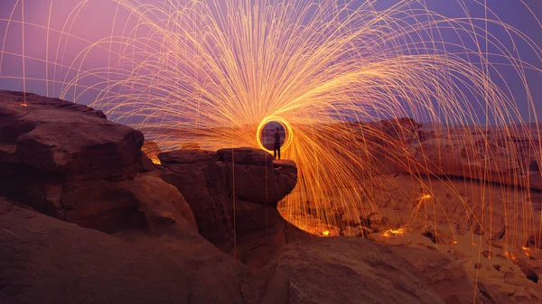 Swirl lights by steel wool — Stock Photo, Image