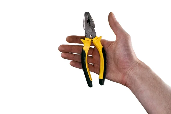 Pliers in the hand isolated over white background — Stock Photo, Image