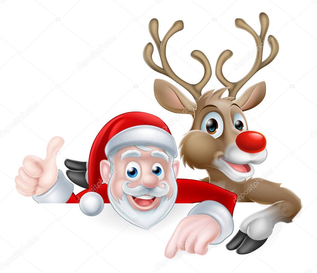 Cartoon Santa and Reindeer